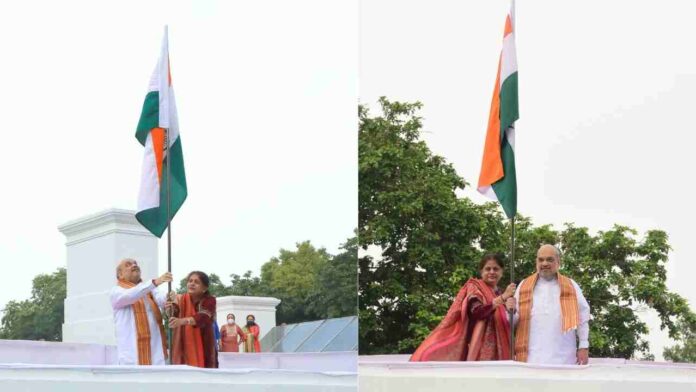 Amit Shah hoisted National Flag at his Residence