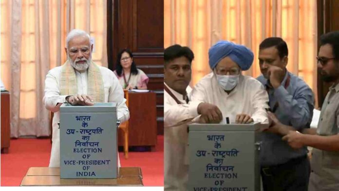 PM Modi and Manmohan Singh casts their vote for net Vice President of India